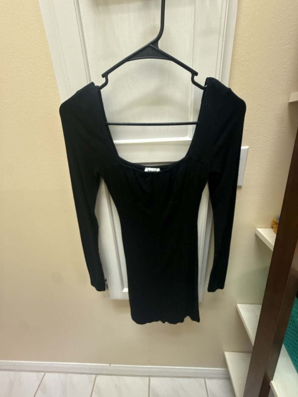 Princess Polly Denielle Long Sleeve Square Neck Mini Dress in Black